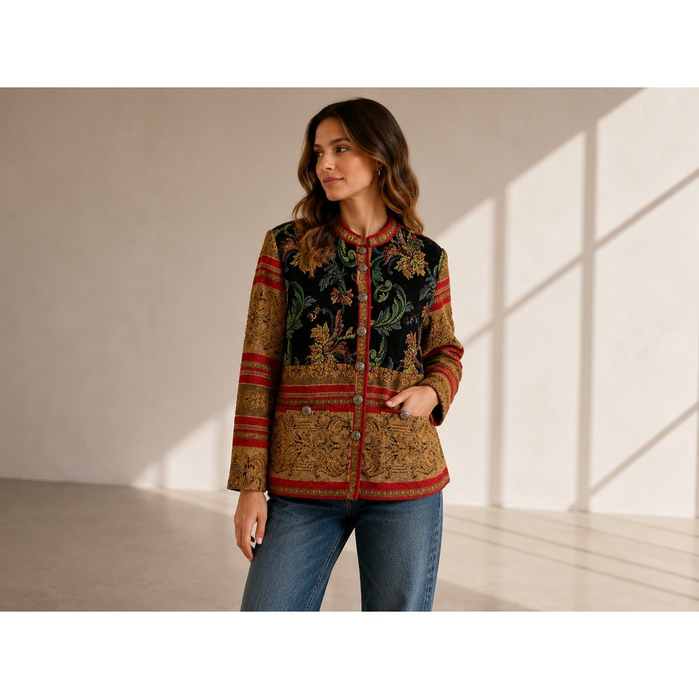 Sag Harbor Jacket Womens 12 Multicolor Tapestry Baroque Boho Renaissance Folk
